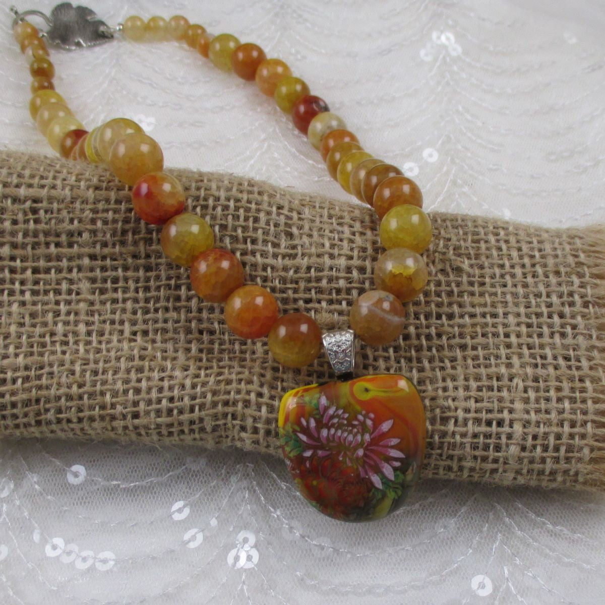 Orange Gemstone Necklace Handmade Pendant - VP's Jewelry