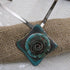 Gunmetal Choker with Handmade Aqua Wash Raku Glazed Pendant - VP's Jewelry