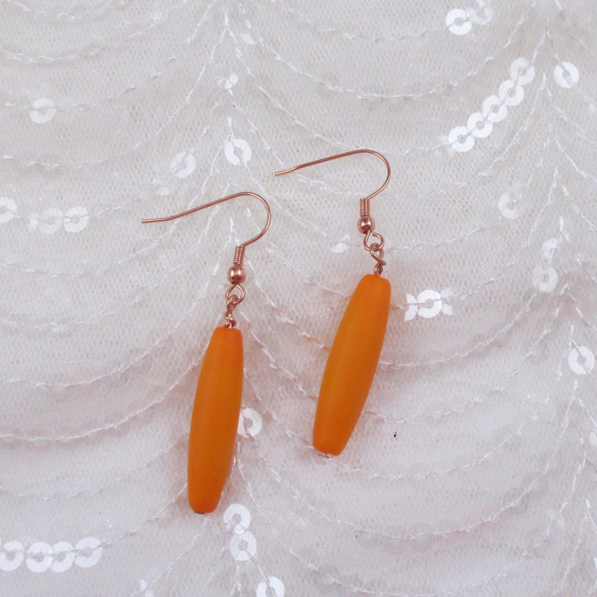 Orange Sea Glass Teardrop Earrings