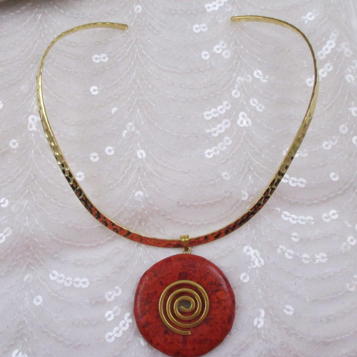 Red Gemstone Pendant on Gold Neck Wire - VP's Jewelry