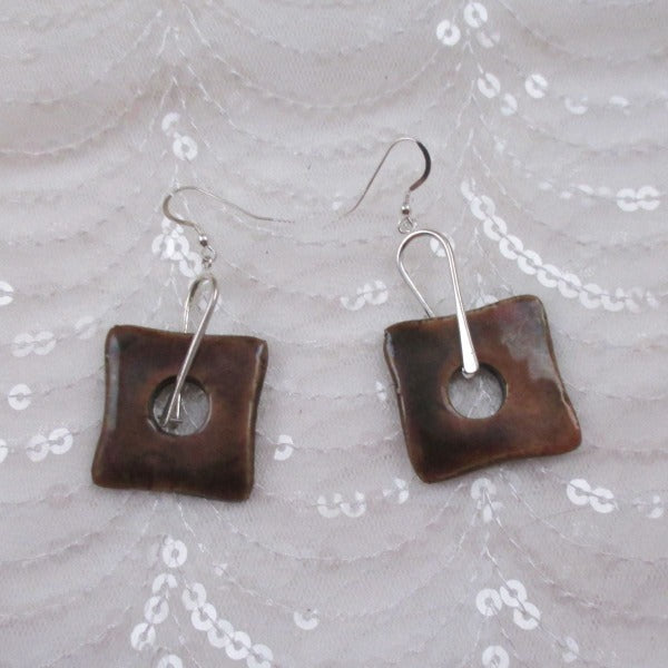 Brown Artisan Handmade Ceramic Earrings Raku Glaze - VP's Jewelry  