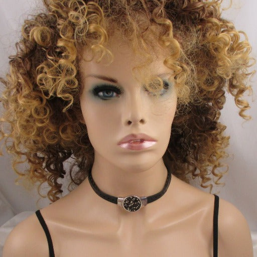 Designer Black Leather Ribbon Choker with Rock Crystal Accent - VP's Jewelry