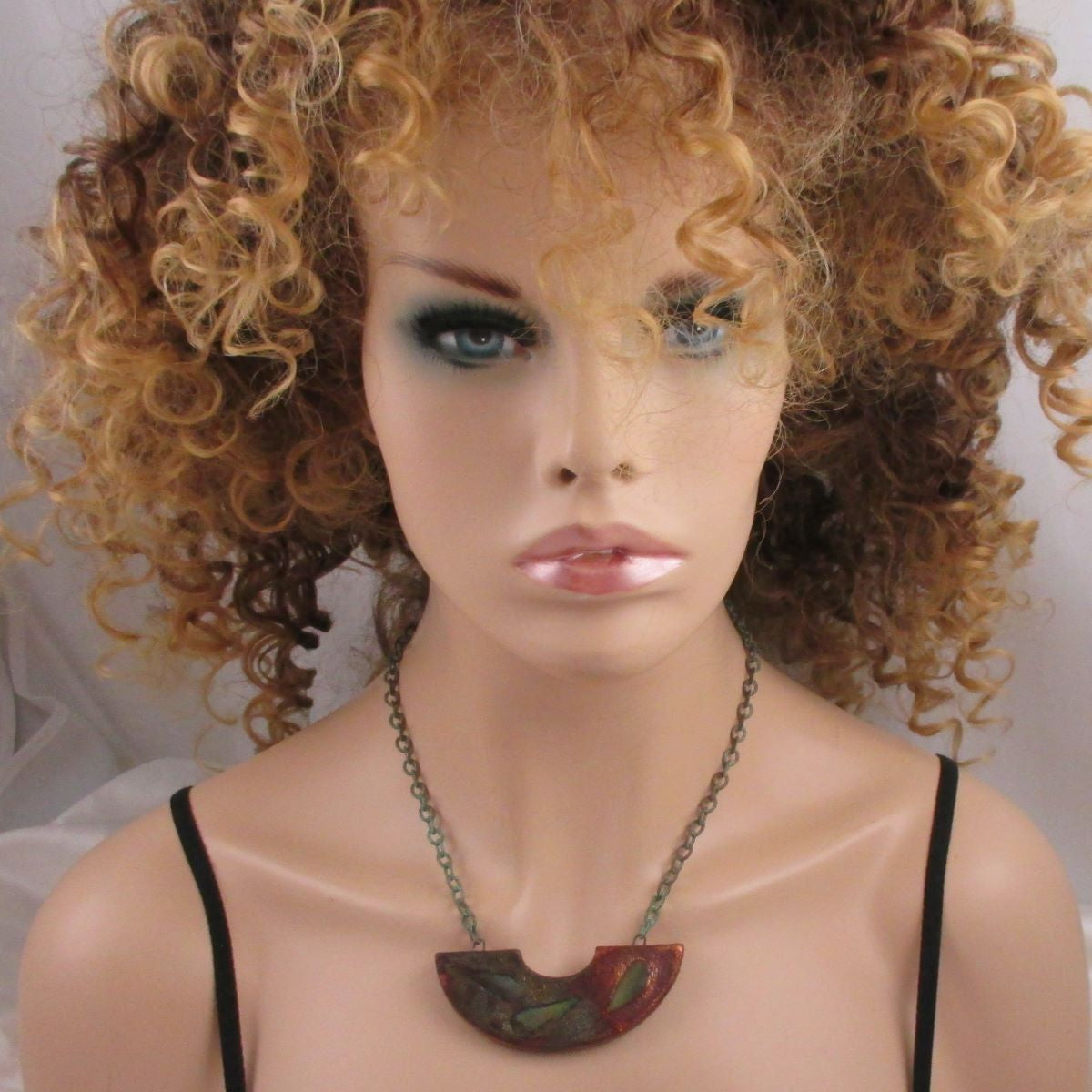 Artisan Handmade Geometric Bib Pendant Necklace  [Raku Finish]