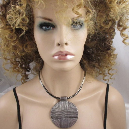 Large Statement Antique Silver Cross Pendant Gunmetal Choker - VP's Jewelry  
