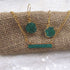 Emerald Green Druzy Bar Pendant on Gold Chain & Earrings - VP's Jewelry