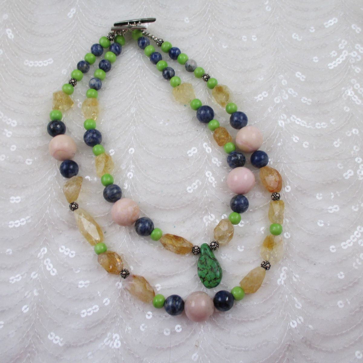 Handcrafted Big Bold Double Strand Multi-Gemstone Statement Necklace - VP's Jewelry