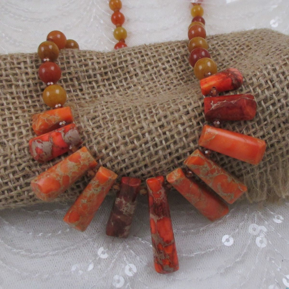 Orange Bib Gemstone Necklace - VP's Jewelry