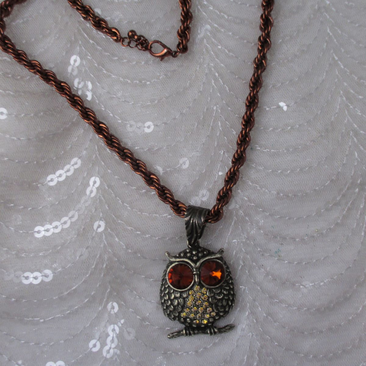 Antique Brass Owl Pendant on Copper Chain Necklace - VP's Jewelry