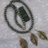 Green Wooden Beaded Necklace Bracelet & Gold Leaf Earrings - VP's Jewelry