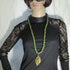 Green Wooden Beaded Necklace Bracelet & Gold Leaf Earrings - VP's Jewelry