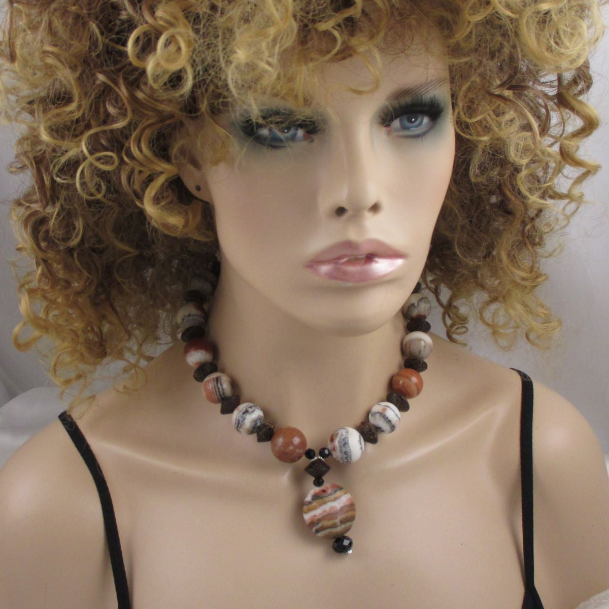 Brown Gemstone & Wood Pendant Necklace - VP's Jewelry
