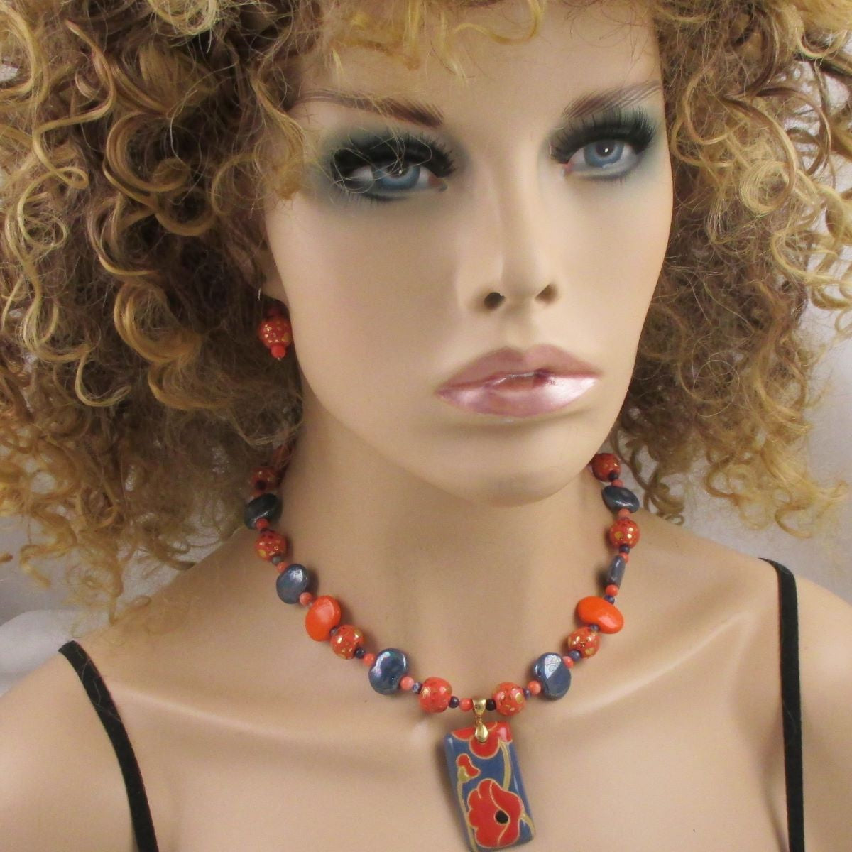 Handmade Kazuri Jewelry Set Kazuri Pendant Necklace & Earrings - VP's Jewelry