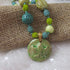 Ceramic Pendant Necklace in Celery and Teal Handmade Ceramic Beads - VP's Jewelry 