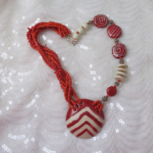 Red Kazuri Necklace Asymmetric - VP's Jewelry