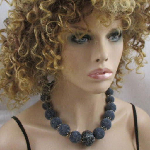 Handmade Exotic Blue Beaded Bead Necklace Big Bold Necklace - VP's Jewelry