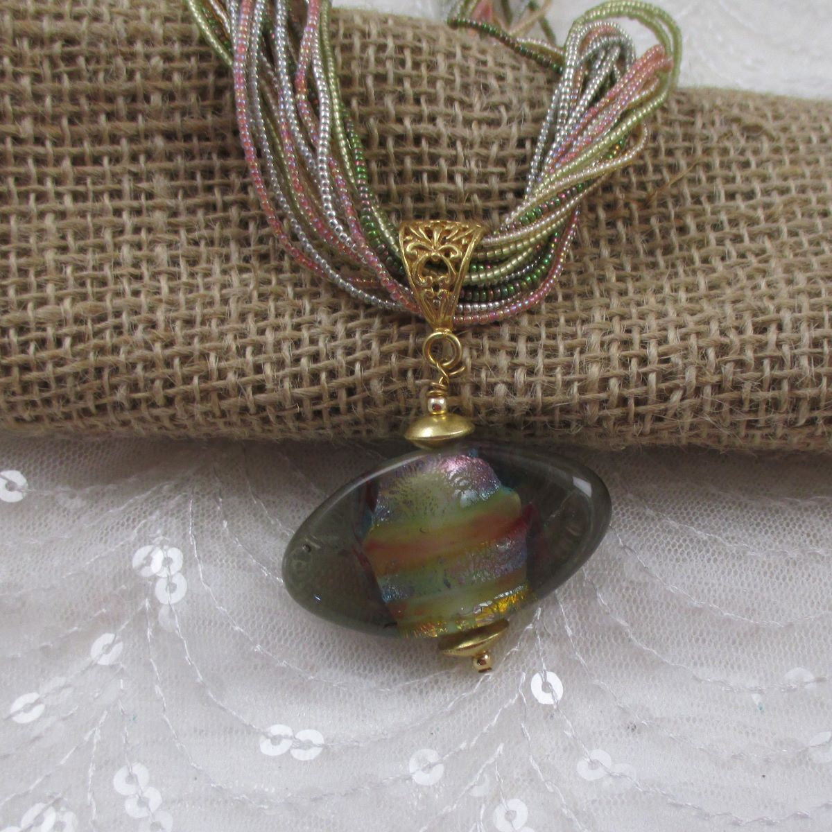 Multi Strand Necklace with Handmade Artisan Bead Pendant - VP's Jewelry