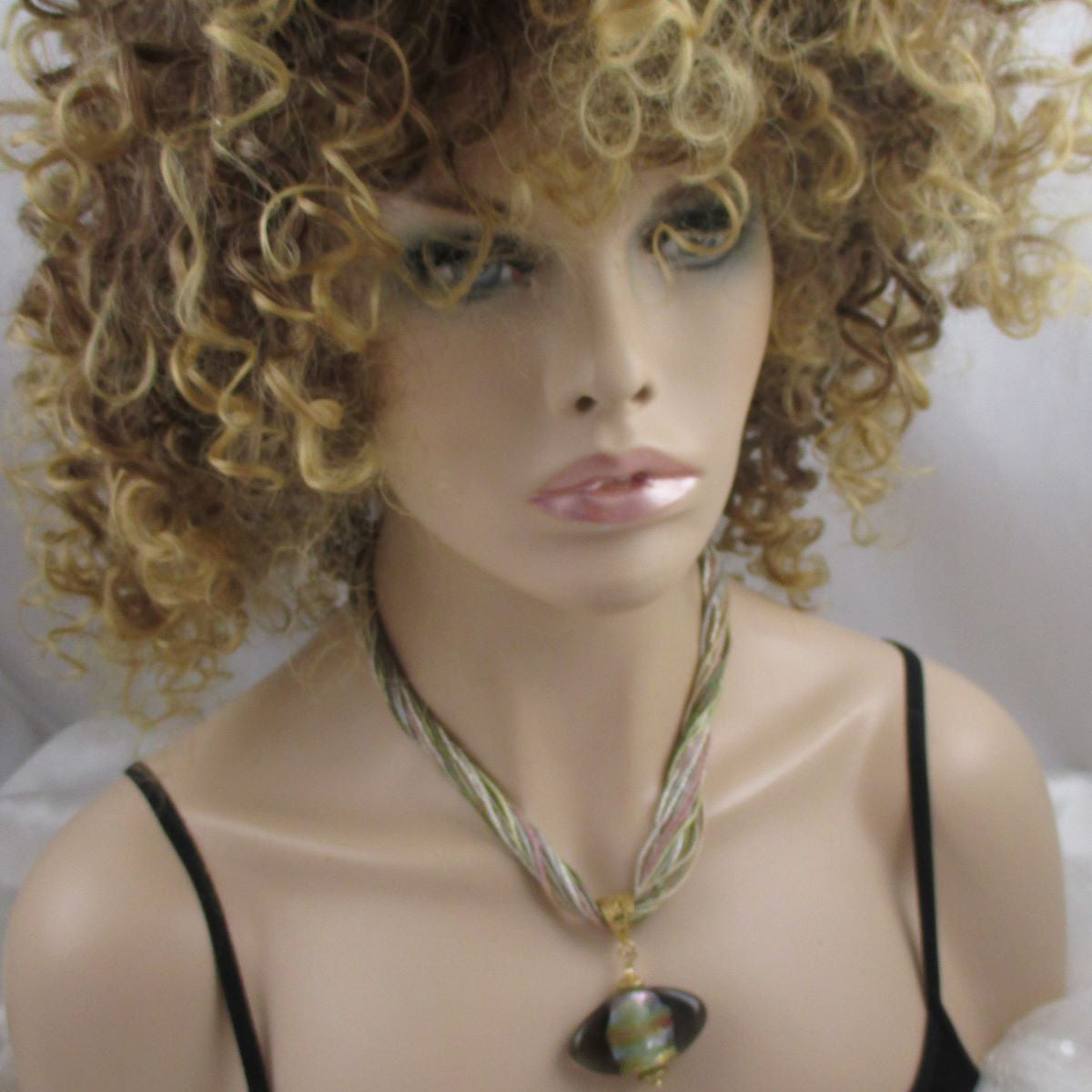 Multi Strand Necklace with Handmade Artisan Bead Pendant - VP's Jewelry