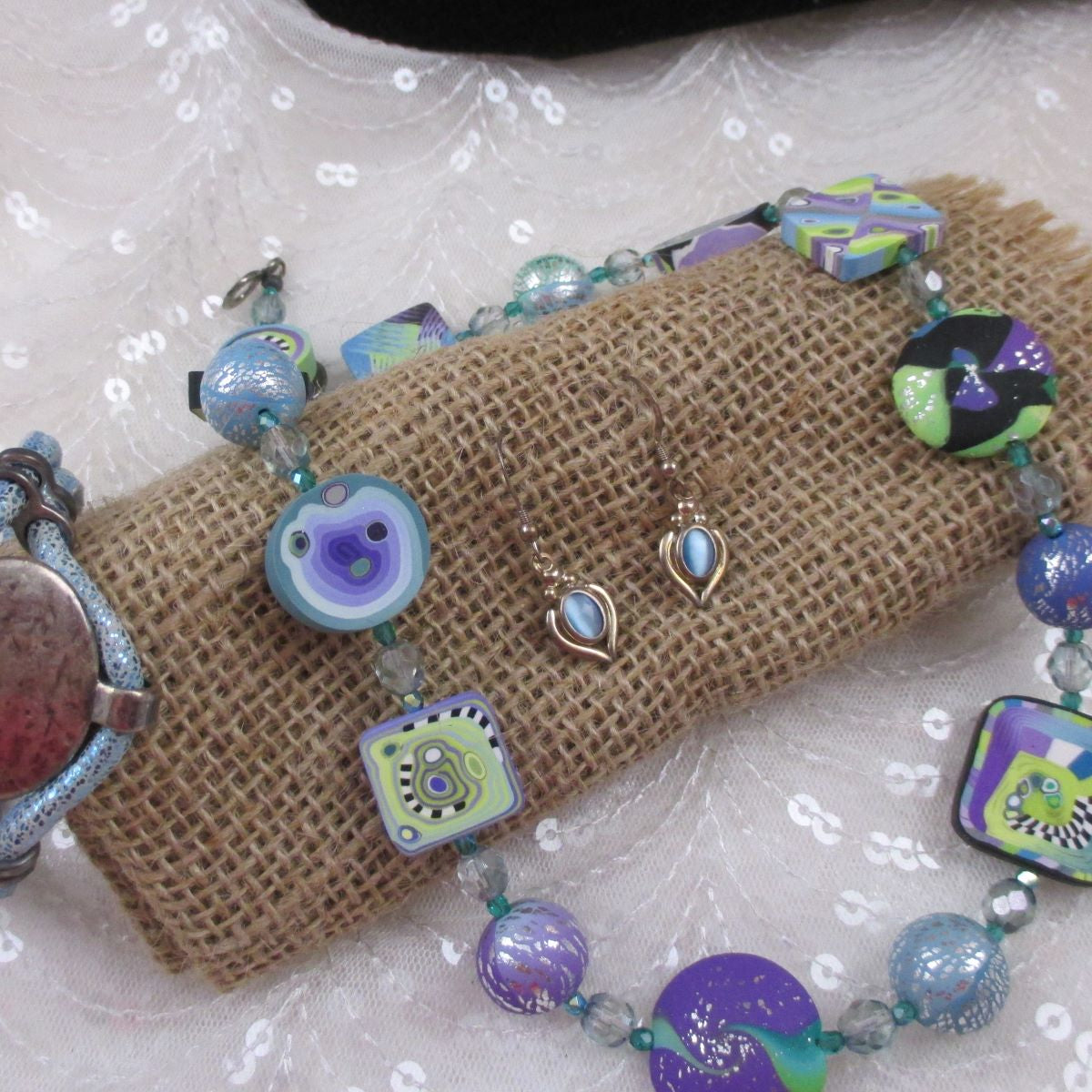 Handmade Designer Set in Blue Leather Polymer Clay - VP's Jewelry  