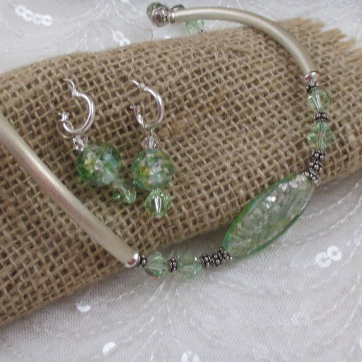 Green Handmade Artisan Bead & Silver Necklace and Earrings - VP's Jewelry  