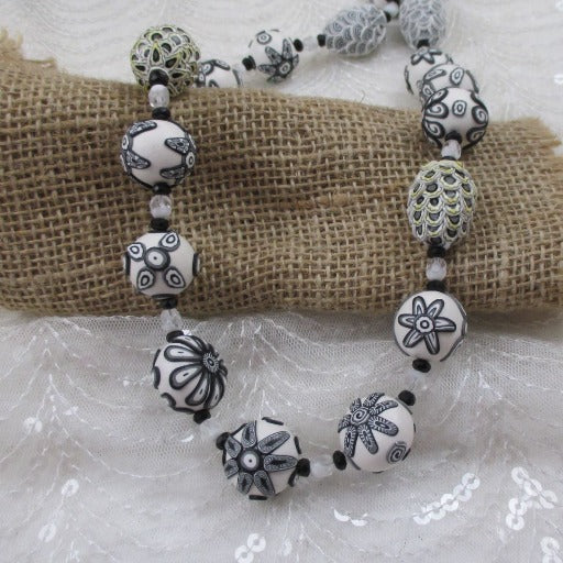 Handmade White and Black Necklace Fair Trade Beads - VP's Jewelry