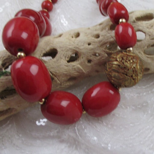 Daring Kazuri Red Necklace Statement Necklace Big Bold - VP's Jewelry  