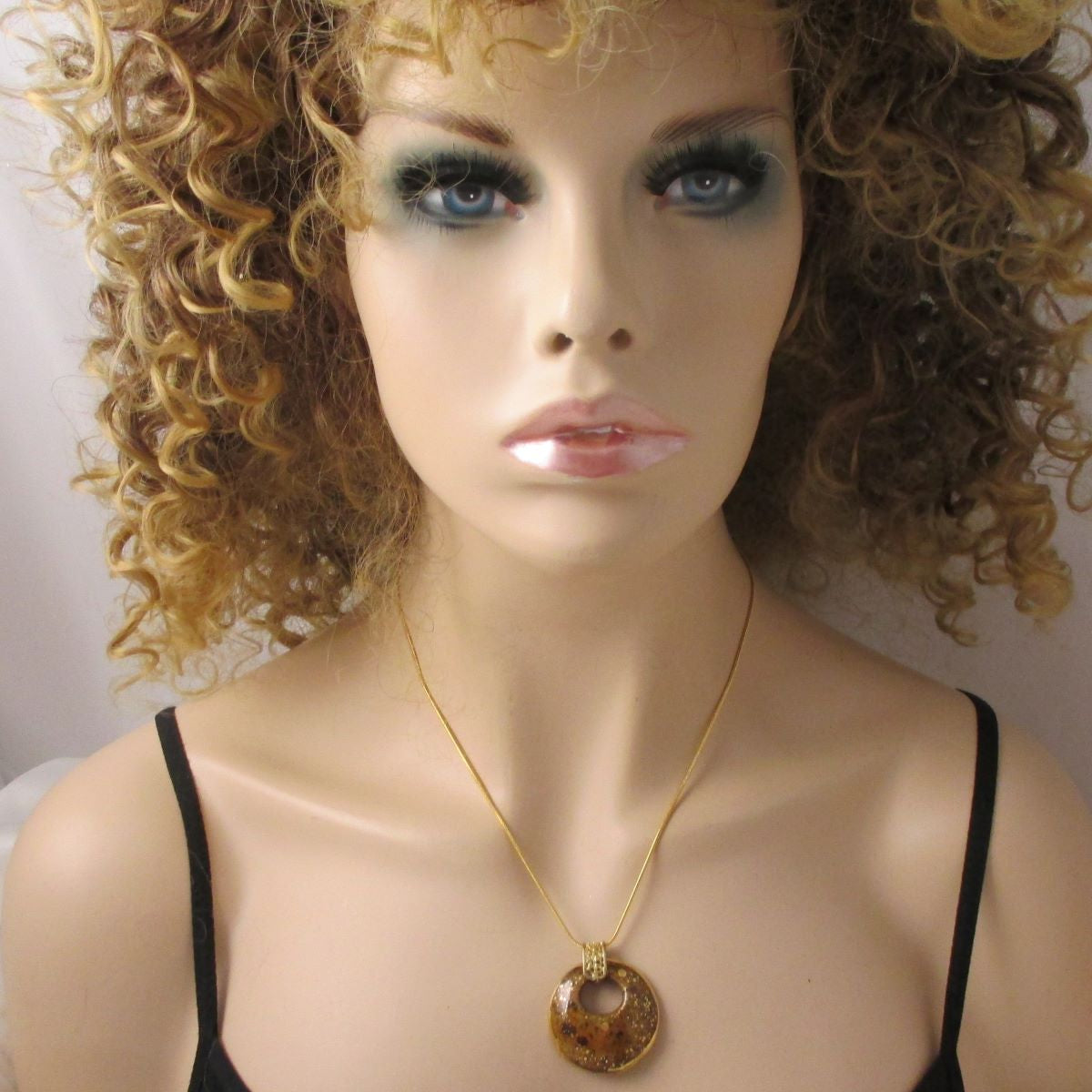 Golden Brown and Gold Kazuri Pendant on Gold Chain - VP's Jewelry