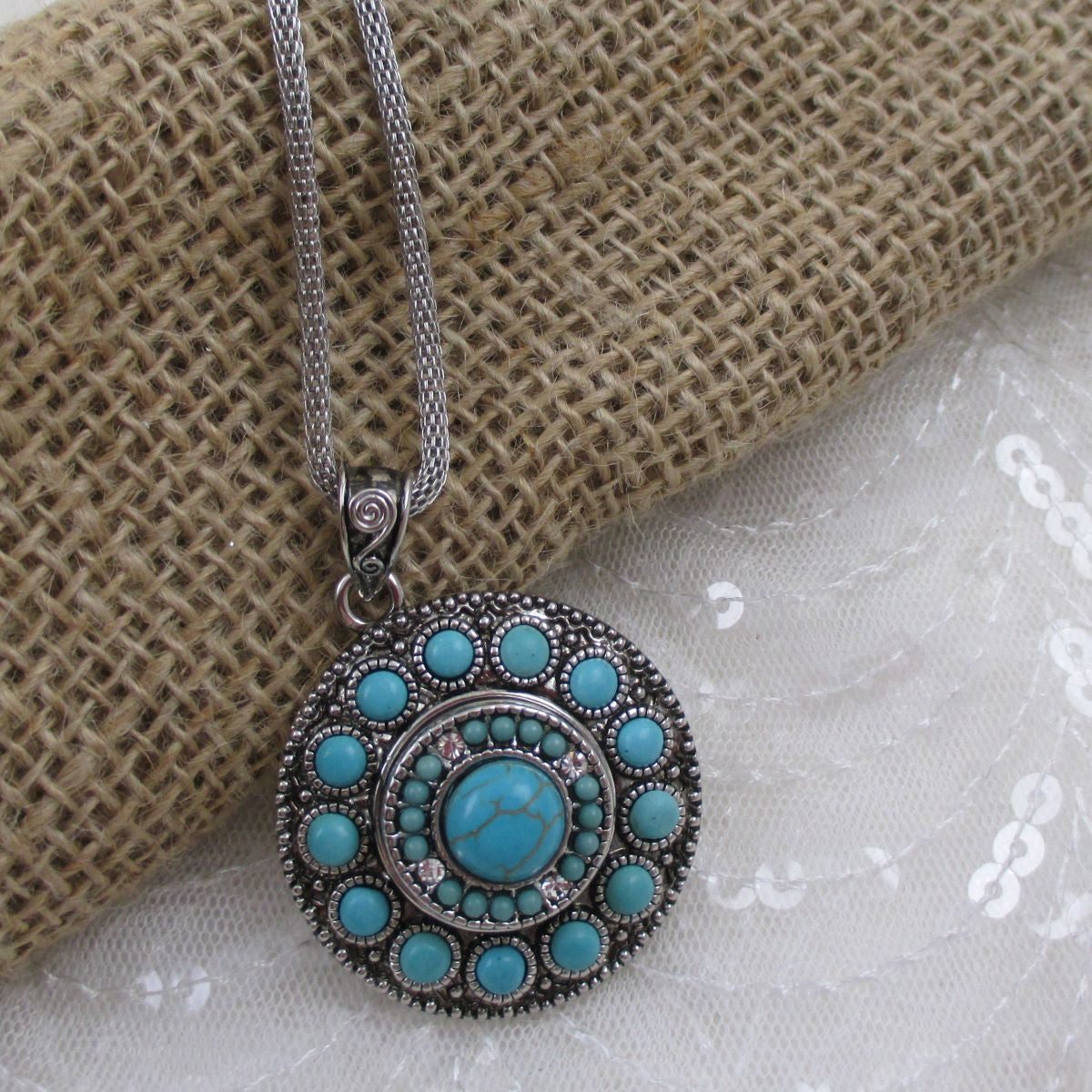 Multi-stoned Turquoise & Silver Pendant Necklace - VP's Jewelry