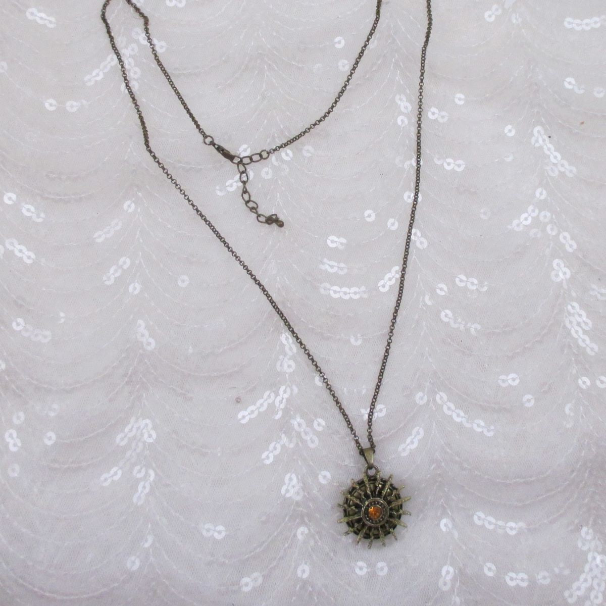 Topaz Crystal & Antique Gold Sun Burst Pendant Necklace - VP's Jewelry