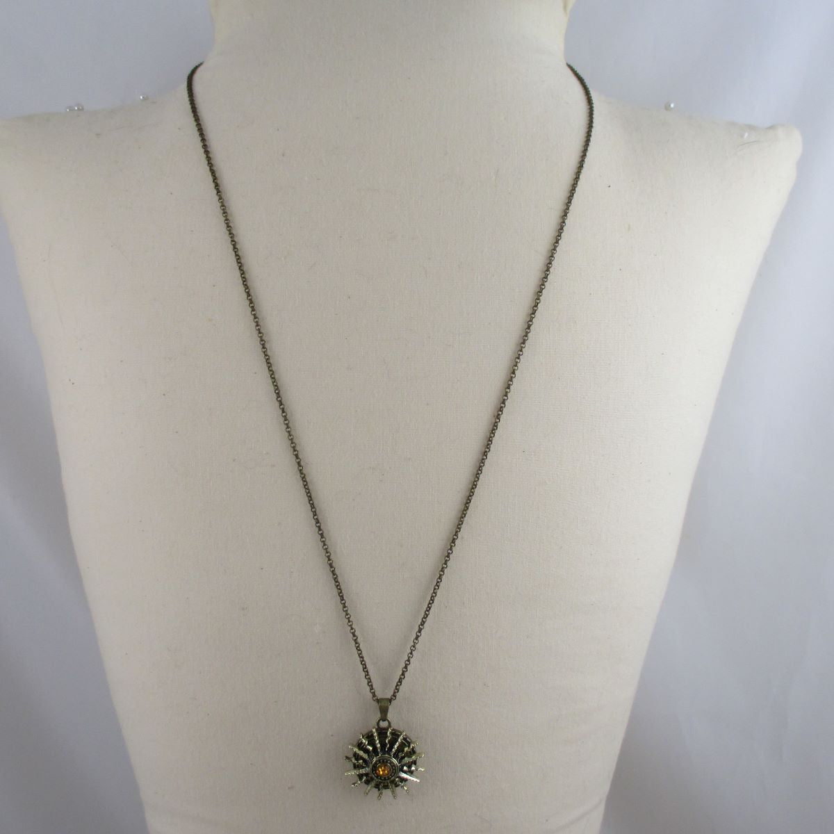 Topaz Crystal & Antique Gold Sun Burst Pendant Necklace - VP's Jewelry