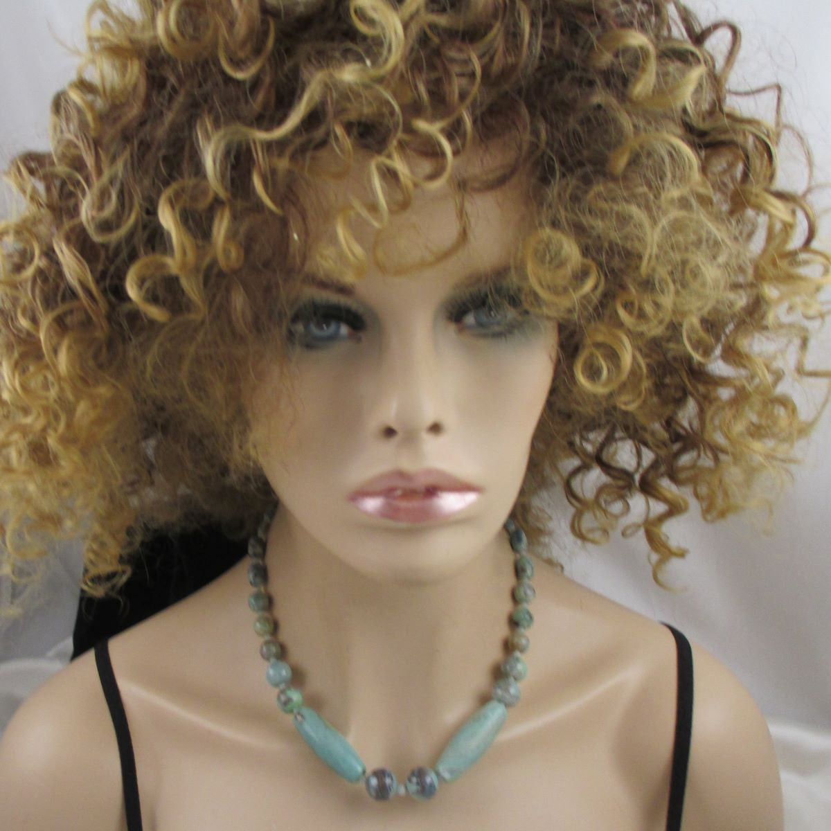Aqua Fire Agate Gemstone Beaded Necklace - VP's Jewelry 