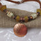 Big Bold Copper Pendant Necklace Metallic Cord Sea Glass Accents - VP's Jewelry
