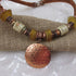 Big Bold Copper Pendant Necklace Metallic Cord Sea Glass Accents - VP's Jewelry