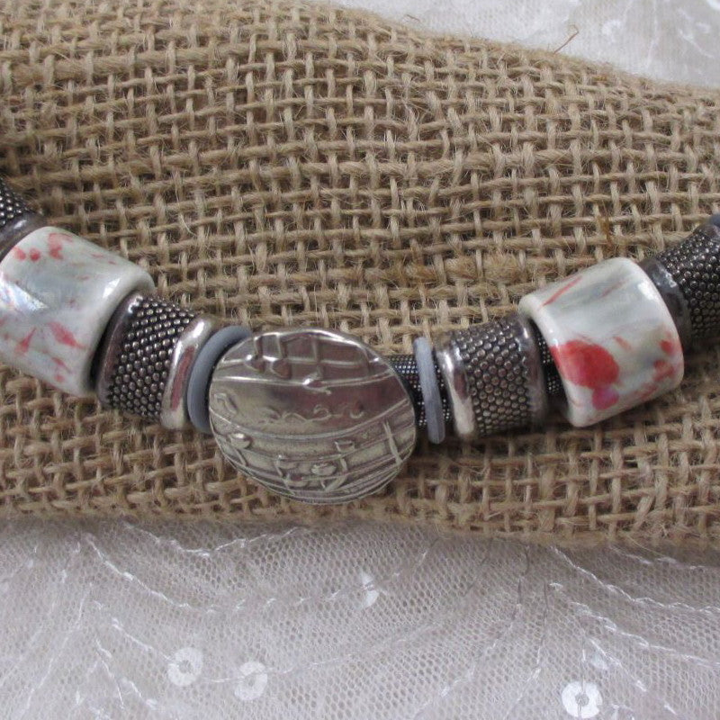 Silver Metallic Cord Silver & Ceramic Handmade Necklace - VP's Jewelry