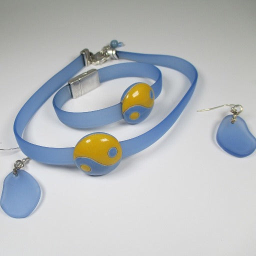 Ribbon Choker Bracelet & Sea Glass Earrings  - VP's Jewelry