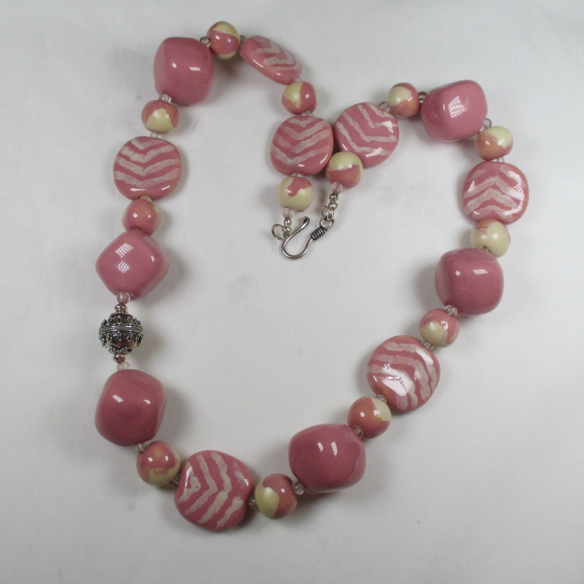 Large Kazuri Necklace Big Bold Pink Handmade Beads - VP's Jewelry